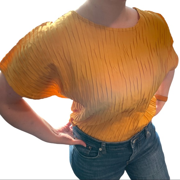 Vintage 90s Plus Size Textured Golden Yellow Mustard Dolman Top Size 18 - Picture 9 of 10